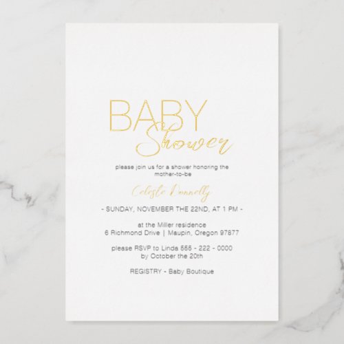 FOIL Modern Minimalist White Baby Shower Foil Invitation