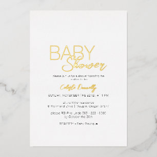 FOIL Modern Minimalist White Baby Shower Invitation