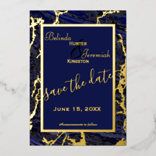 Foil & Navy Blue 5" x 7" Wedding Save the Date Invitation