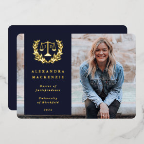 Foil/Navy JD Law Scales Graduation Announcement