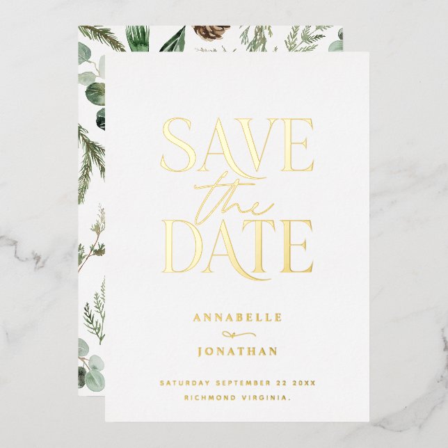  foil non photo elegant botanical save the date foil invitation (Front/Back)