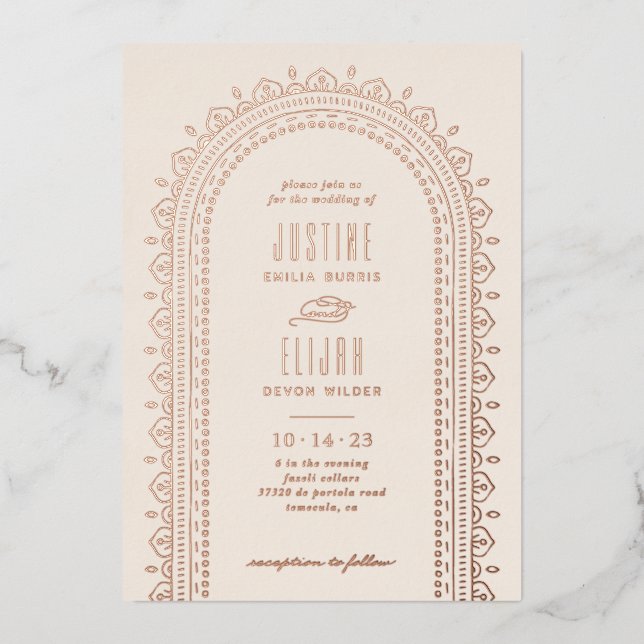 Foil Ornate Arch Wedding Invitation - Ivory Foil Invitation (Front)