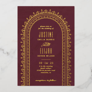 Foil Ornate Arch Wedding Invitation - Maroon