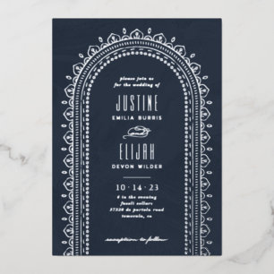 Foil Ornate Arch Wedding Invitation - Navy Foil Invitation