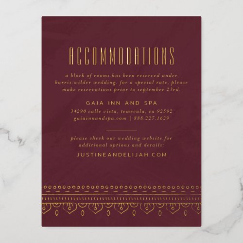 Foil Ornate Frame Accommodations Card _ Maroon