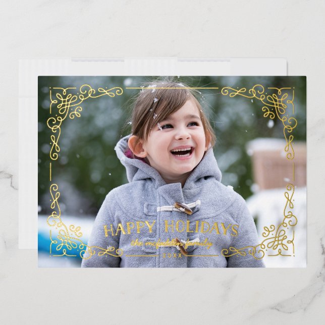 Foil Ornate Frame Happy Holidays Holiday Card (Envelope)