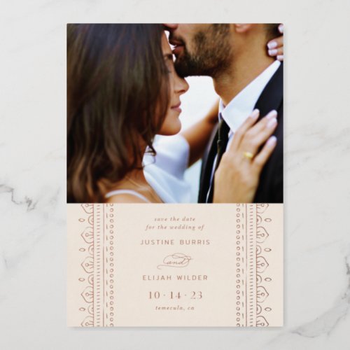 Foil Ornate Frame Save the Date Card _ Ivory