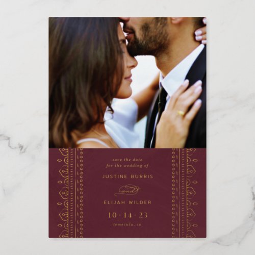 Foil Ornate Frame Save the Date Card _ Maroon