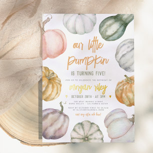 Foil Our Little Pumpkin Boho Fall Birthday Party Invitation