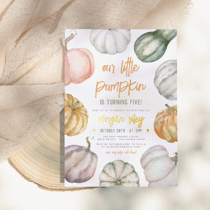 Foil Our Little Pumpkin Boho Fall Birthday Party Invitation