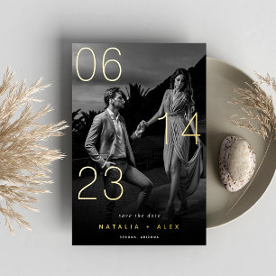 Foil Overlay Black & White Save the Date Card