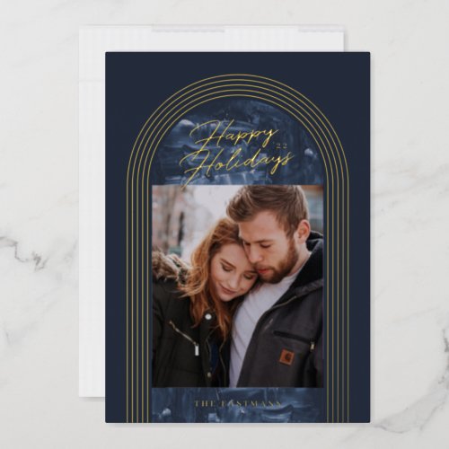 Foil Painted Arch Holiday Photo Card _ Blue
