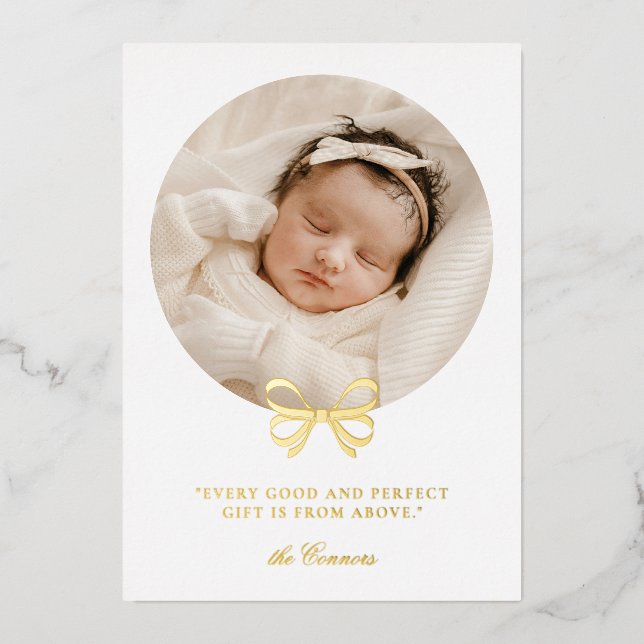Foil Perfect Gift Holiday Birth Announcement (Front)