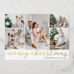 Foil Photo Christmas Card with Five Pictures<br><div class="desc">Use our real gold foil "Merry Christmas" photo Christmas cards with five pictures and to wish your friends and family a merry Christmas. BONUS: The patterned backer can be changed to a different pattern and color. Go to the "Personalize This Template" section then click the "Click to Customize Further" at...</div>