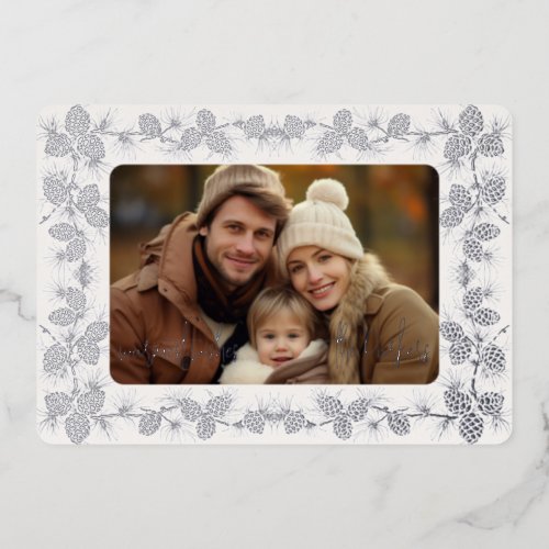 Foil Pinecone Holiday One Photo Card_ white