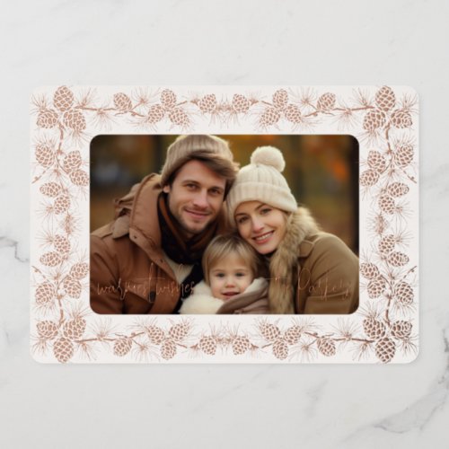 Foil Pinecone Holiday Photo Card_ antique white