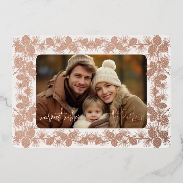 Foil Pinecone Holiday Photo Card- antique white (Front)
