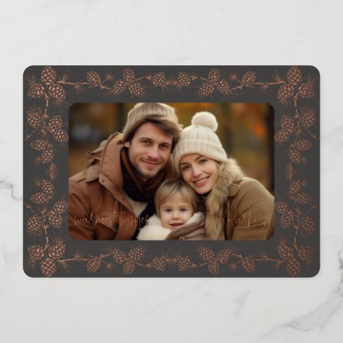 Foil Pinecone Holiday Photo Card_ charcoal