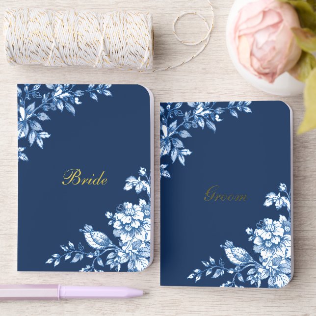 Foil Pocket Notebook - Blue and White Floral (Wedding)