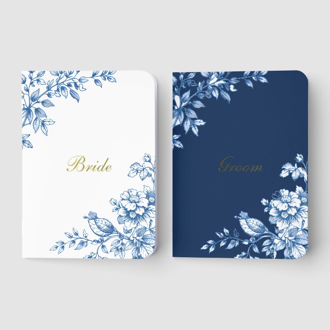 Foil Pocket Notebook - Blue and White Floral (Front)