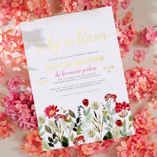 Foil Pressed   Baby in Bloom Boho Girl Baby Shower Foil Invitation