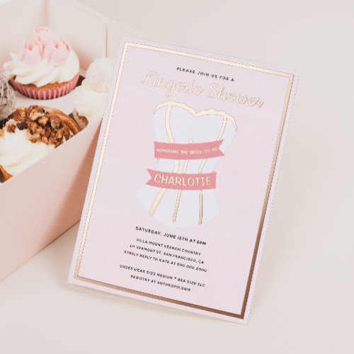 Foil Pressed Blush Pink Lingerie Bridal Shower Foil Invitation