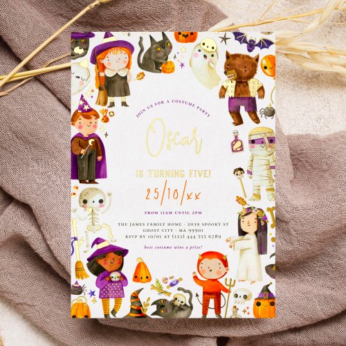 Foil Pressed Boy Costume Halloween Birthday Party Foil Invitation