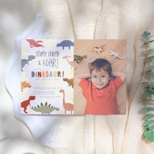 Foil Pressed   Dinosaur Photo Boy Birthday Party Invitation