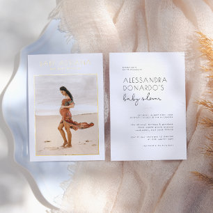 Foil Pressed Elegant Pregnancy Photo Baby Shower Foil Invitation