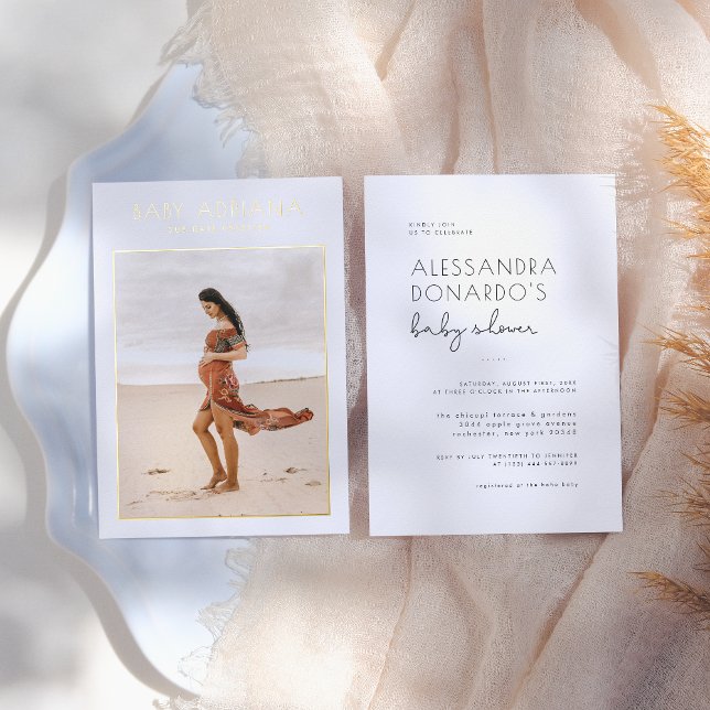 Foil Pressed | Elegant Pregnancy Photo Baby Shower Foil Invitation (Creator Uploaded)