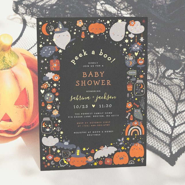 Foil Pressed | Peek A Boo! Halloween Baby Shower Foil Invitation (Creator Uploaded)