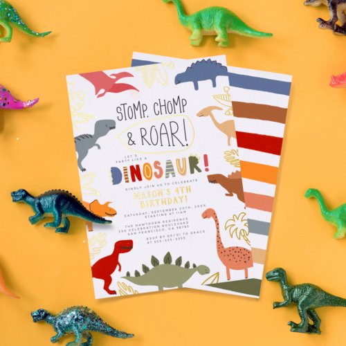 Foil Pressed  Roar Dinosour Boy Birthday Party Foil Invitation