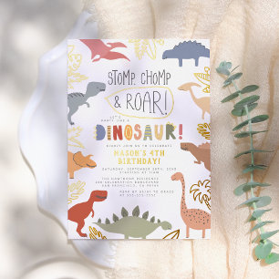 Foil Pressed   Roar! Dinosour Boy Birthday Party Invitation