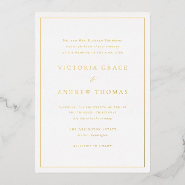 Foil Pressed Typography Formal Wedding Photo Invitation (Front)