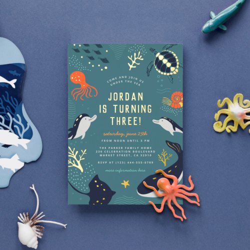 Foil Pressed  Under The Sea Boy Birthday Party Foil Invitation