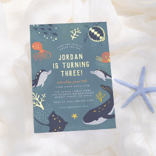 Foil Pressed Under The Sea Boy Birthday Party Invitation