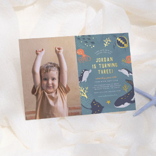 Foil Pressed   Under The Sea Photo Birthday Party Invitation