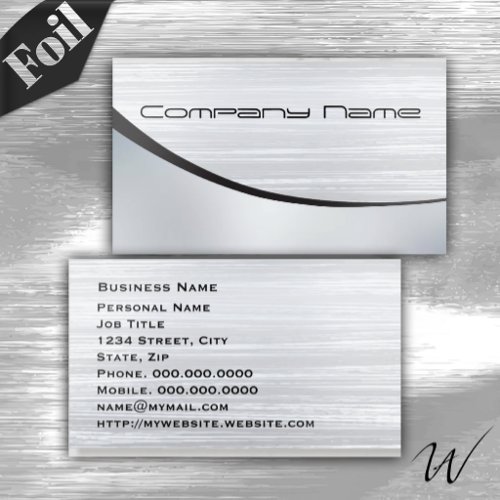 Foil Professional Elegant Modern Silver Black Business Cards
