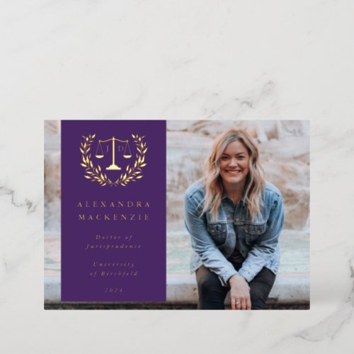 FoilPurple JD Law Scales Graduation Announcement