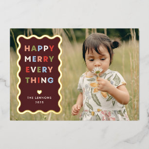 Foil Red Happy Merry Wavy Christmas Photo Card