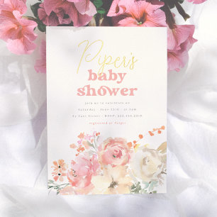 Foil Retro Floral Girl Baby Shower Invitation