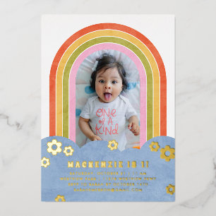 Foil Retro Rainbow Kid's Birthday Invitation Foil Invitation