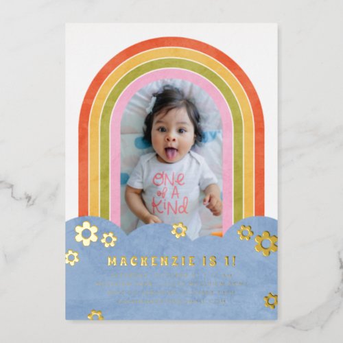 Foil Retro Rainbow Kids Birthday Invitation Foil Invitation