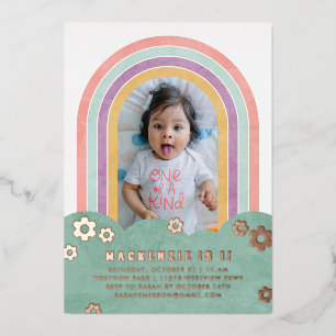Foil Retro Rainbow Kid's Birthday Invitation Foil Invitation