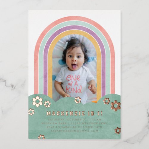 Foil Retro Rainbow Kids Birthday Invitation Foil Invitation