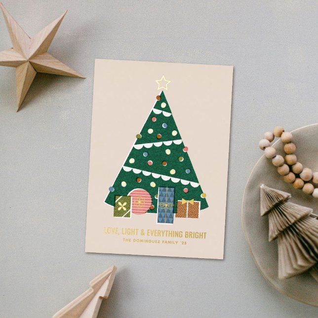Foil Retro Vintage Christmas Tree Holiday Card (Creator Uploaded)