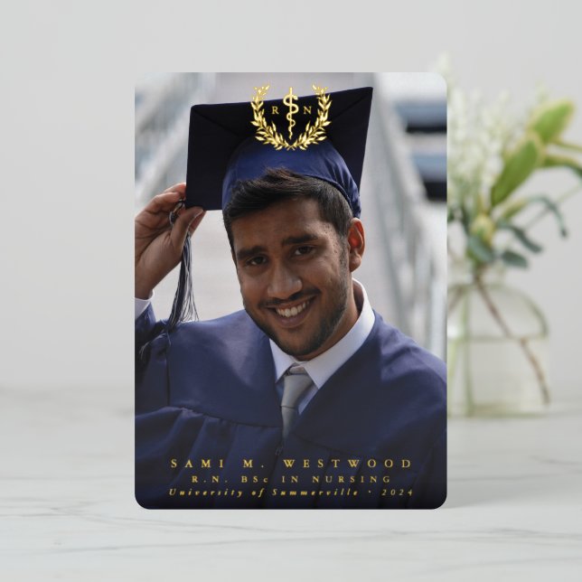 Foil RN Asclepius Graduation Photo Announcement (Standing Front)