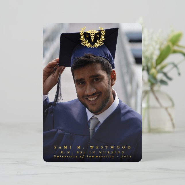Foil RN Caduceus Graduation Photo Announcement (Standing Front)
