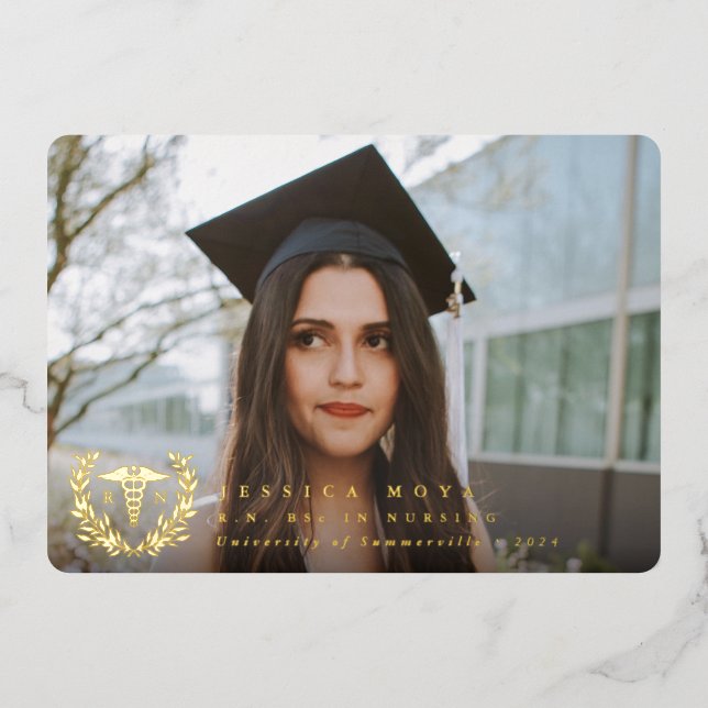 Foil RN Caduceus Graduation Photo Announcement (Front)