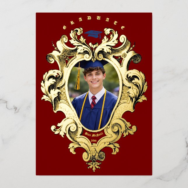 Foil Rococo Cartouche Photo Template Graduation (Front)
